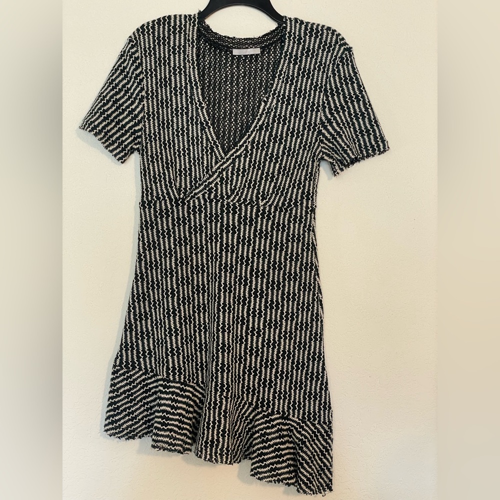 Zara Green and White Knit Asymmetrical Dress